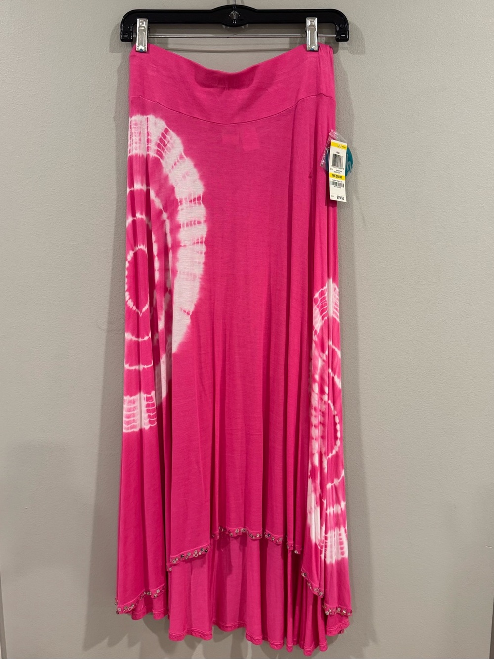 NEW INC Beach Tye Dye Maxi Skirt with Sequin Boho Resort Beach Sz Medium